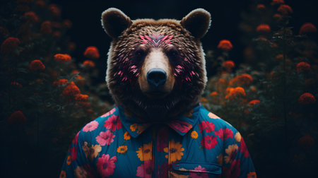 portrait of a man in the autumn forest, portrait of a bear.の素材