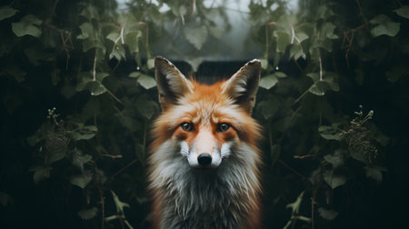 Red fox in the forest. Portrait of a wild animal.の素材