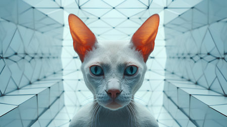 Portrait of a white cat with blue eyes. 3d renderingの素材