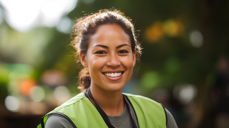 Portrait of a smiling young woman in sportswear, outdoorsの素材