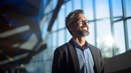 Portrait of a handsome mature businessman in a suit and glasses.の素材