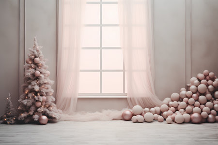 Christmas tree with pink balls in the interior. 3D render.の素材