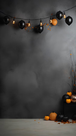 Halloween background with pumpkins and black candlestick. 3d renderの素材