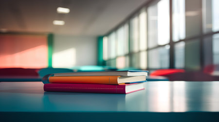 Stack of books on table in library. Education concept. 3D Renderingの素材