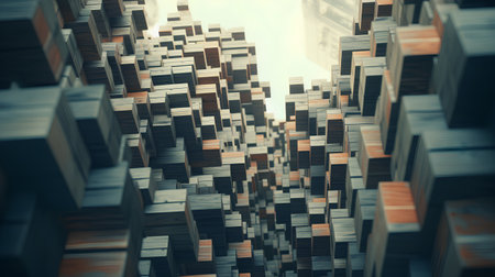 Abstract 3d rendering of geometric shapes. Cubes composition in empty space.の素材