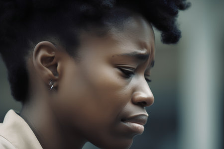 Portrait of a beautiful african american woman in profile.の素材