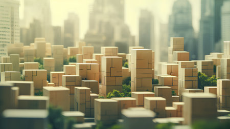 City landscape with buildings and skyscrapers. 3d render illustrationの素材