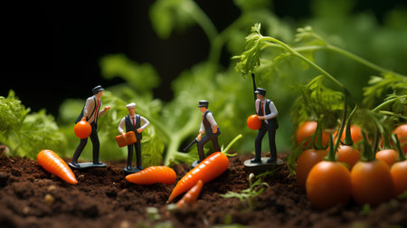 Miniature people : Farmer with fresh carrots on soil, Agriculture concept.の素材