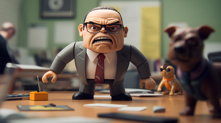 Old man in a business suit with a dog. 3d renderingの素材