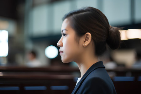 Portrait of a young businesswoman in the office, shallow depth of fieldの素材