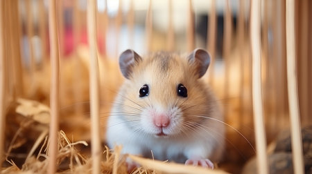 Hamster in a cage on a farm. Close-up.の素材