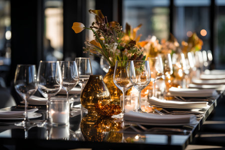 Beautiful table setting for wedding or another catered event dinner.の素材