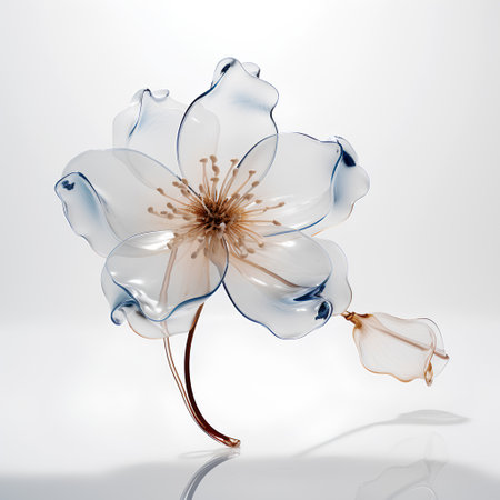 3D illustration of a white flower with blue petals on a white backgroundの素材