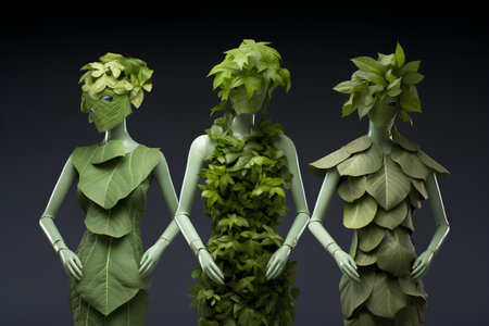 3d render of a man and woman made of green leaves.の素材
