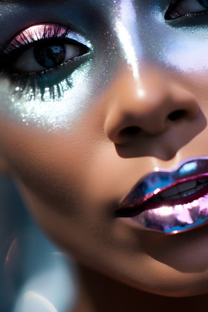 Close-up portrait of a beautiful woman with creative make-up. Beauty, fashion.の素材