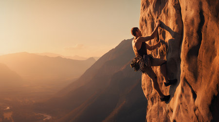 Rock climber climbs on a cliff. Extreme sport. Rock climbing.の素材