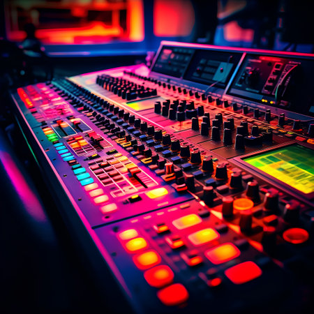 Professional audio mixing console in a sound recording studio. Selective focus.の素材