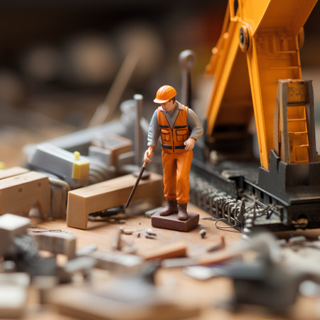 Miniature people worker on construction site background. Construction and building concept.の素材