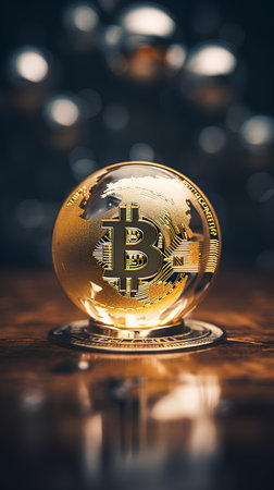 Bitcoin on a gold coin. Cryptocurrency concept. 3D Renderingの素材