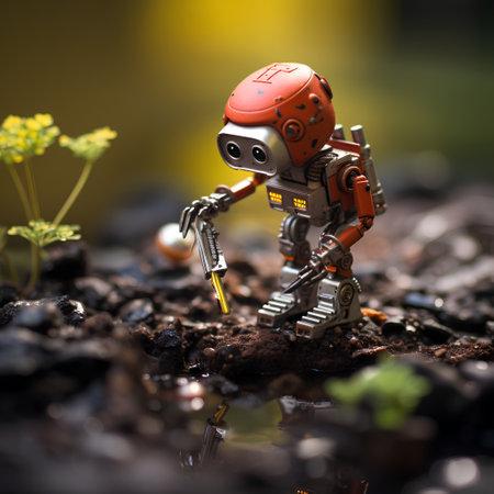 Lego Star Wars character in the garden. Studio shot.の素材