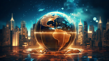 Globe with map of the world on abstract background. 3d renderingの素材