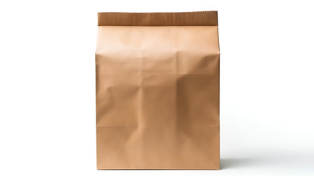 Brown paper bag isolated on white background. 3d render illustration.の素材