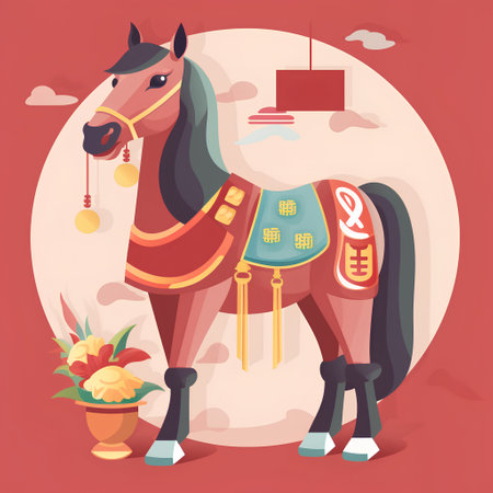Horse in Chinese style. Vector illustration in flat cartoon style.の素材
