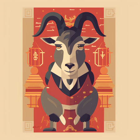 Zodiac sign Goat. Vector illustration in flat style. Horoscope symbol.の素材