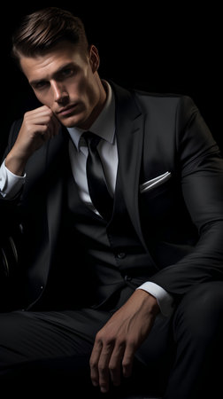 Elegant young handsome man in suit. Studio fashion portrait.の素材
