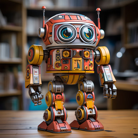 Robot in the library. 3D illustration. Vintage robot.の素材
