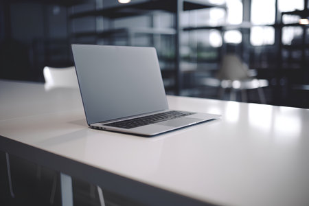 Laptop on a table in the office. 3d rendering.の素材