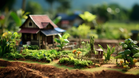 Miniature model of the village on the ground. Selective focus.の素材