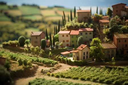 Miniature of village with vineyard and hills in Tuscany, Italyの素材
