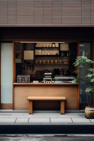 Coffee shop front. Coffee shop exterior. 3d renderingの素材