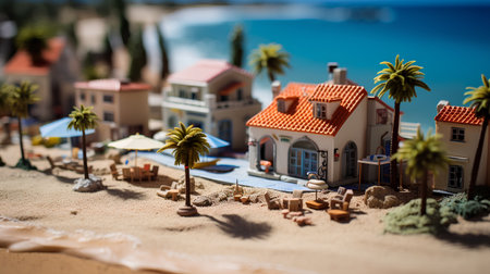 Miniature of the house and palm trees on the sand. Selective focus.の素材