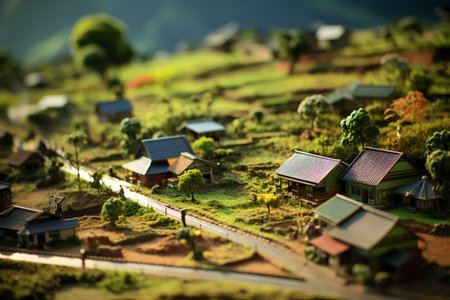 Miniature model of a village with houses and trees. The concept of real estate.の素材
