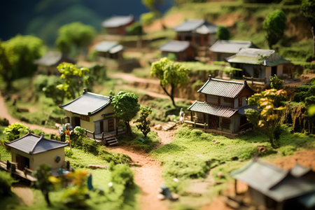 Miniature of a village on the mountain. Selective focus.の素材