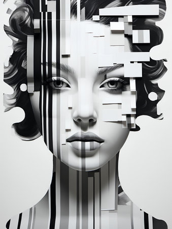 3d illustration of a beautiful girl with black and white stripes.の素材