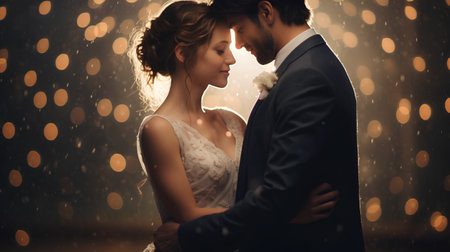 Wedding couple in the rain. Bride and groom in love.の素材