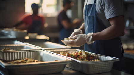 Catering Food Take Away Order in Restaurant Kitchen. Food Delivery Service.の素材