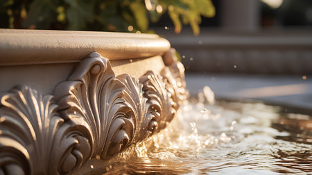Detail of a fountain in a park with a blurred background.の素材