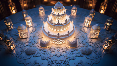 3d illustration of arabic lantern for Ramadan Kareem celebrationの素材
