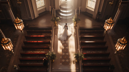 Wedding couple in the interior of the church. 3D renderingの素材