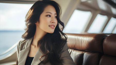 beautiful asian woman in the interior of a luxury cruise shipの素材
