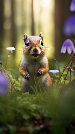 Squirrel in the forest on a meadow with flowers and grassの素材