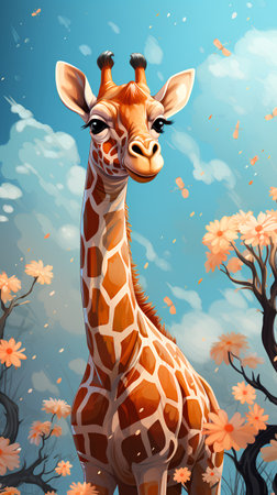 Giraffe on the background of autumn landscape. Vector illustration.の素材