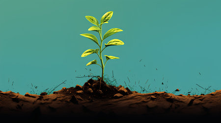 Green sprout growing from soil, ecology concept. Vector illustration.の素材