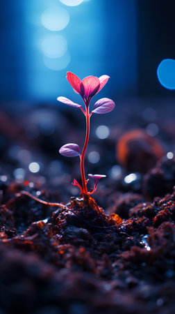 Plant seedling growing in soil. New life concept. 3D Renderingの素材