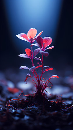 New life concept. Small plant growing in soil. 3D Renderingの素材