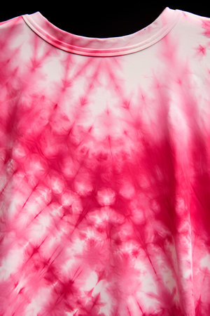 A close up shot of a pink printed cotton dress on a black backgroundの素材